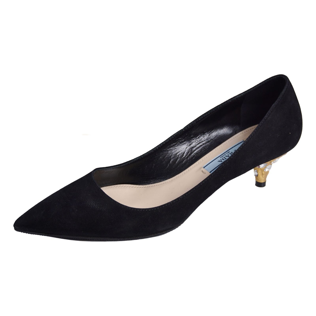 Prada Pumps Bijou Decoration Heels Shoes Suede Black — view 2