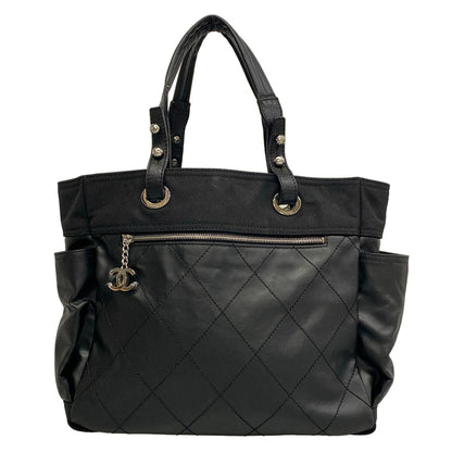 Chanel Tote Bag Paris Biarritz GM Black Silver Leather