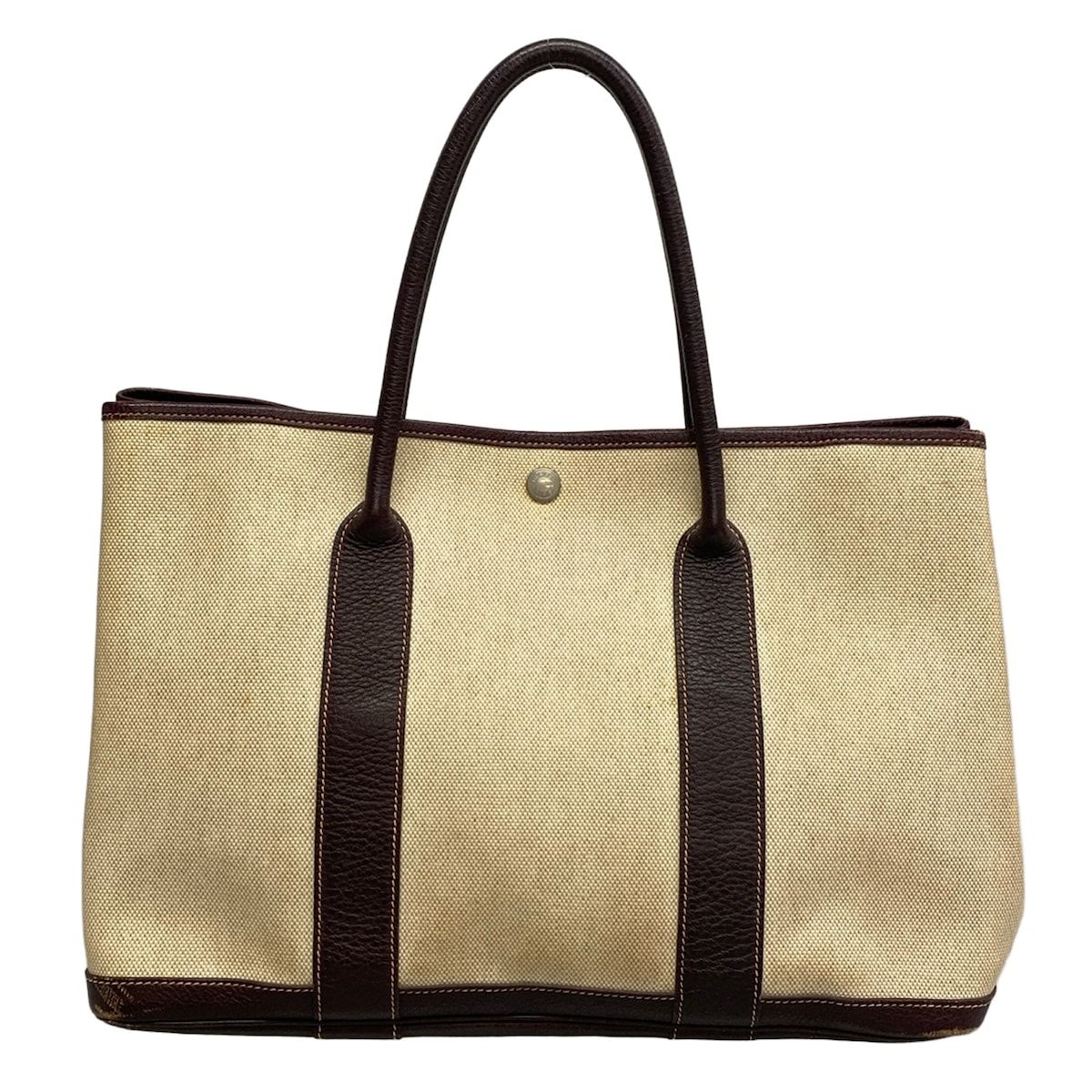 Hermes Tote Bag Garden Party PM Beige Dark Brown Leather
