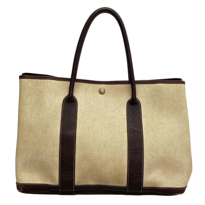 Hermes Tote Bag Garden Party PM Beige Dark Brown Leather