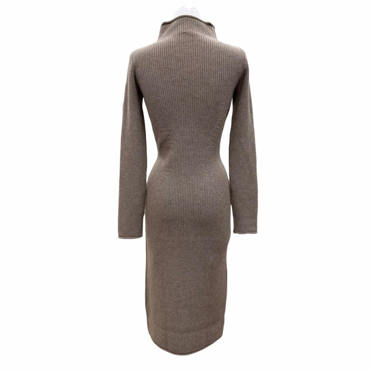 Hermes Cashmere 100% Silver Sellier High Neck Long Sleeve Knit Dress Brown 34 — view 4