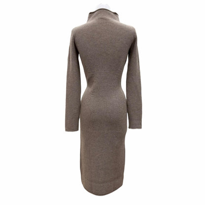 Hermes Cashmere 100% Silver Sellier High Neck Long Sleeve Knit Dress Brown 34 — view 4