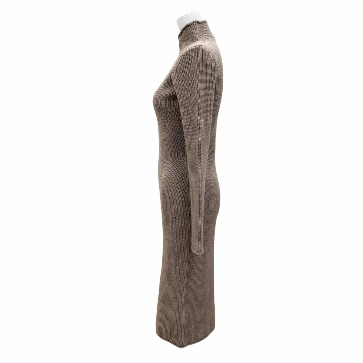 Hermes Cashmere 100% Silver Sellier High Neck Long Sleeve Knit Dress Brown 34 — view 3