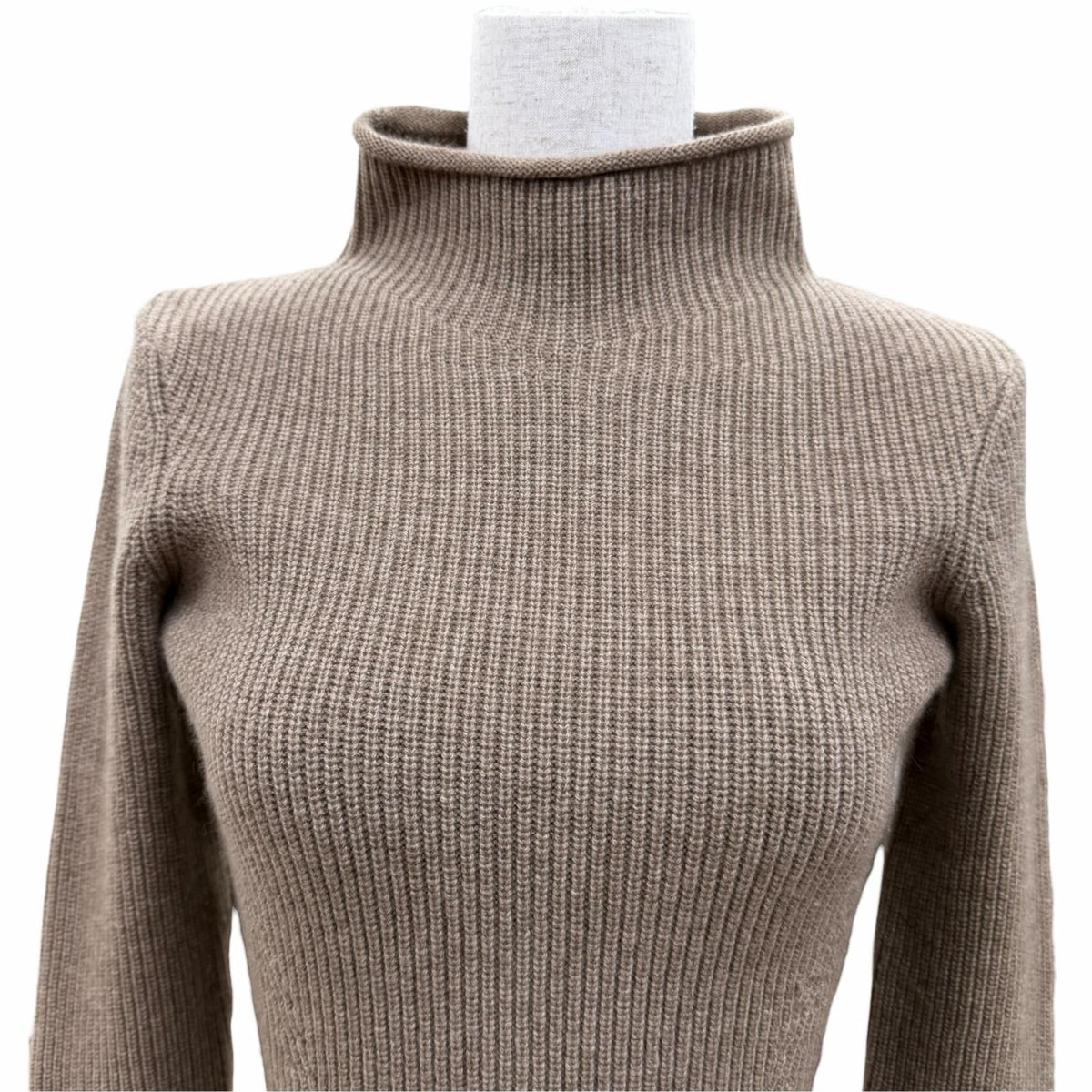 Hermes Cashmere 100% Silver Sellier High Neck Long Sleeve Knit Dress Brown 34 — view 2