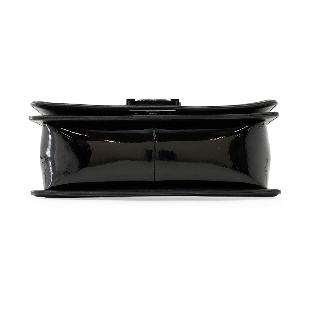 Chanel Chain Shoulder Bag CC Logo Quilted Boy Patent Black — view 3