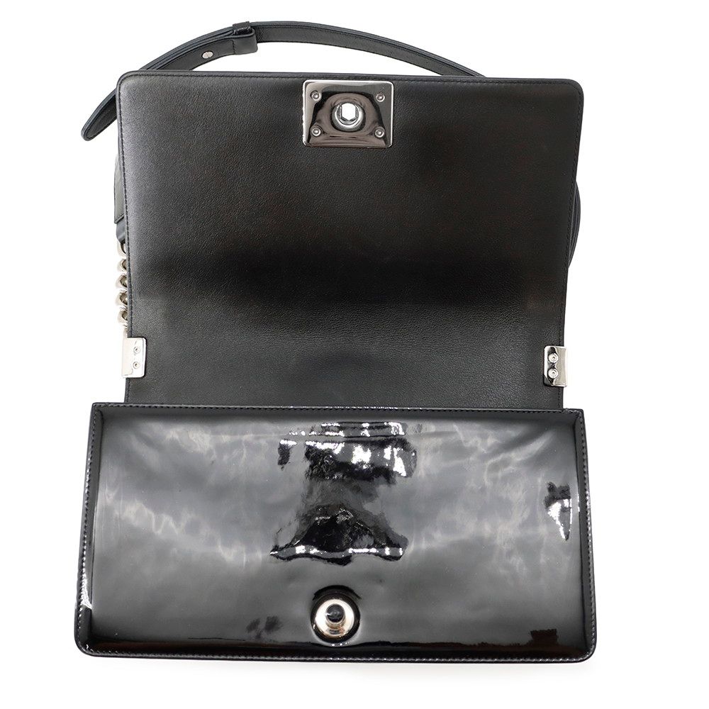 Chanel Chain Shoulder Bag CC Logo Quilted Boy Patent Black — view 6