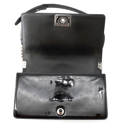 Chanel Chain Shoulder Bag CC Logo Quilted Boy Patent Black — view 6