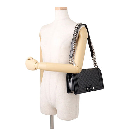 Chanel Chain Shoulder Bag CC Logo Quilted Boy Patent Black — view 4