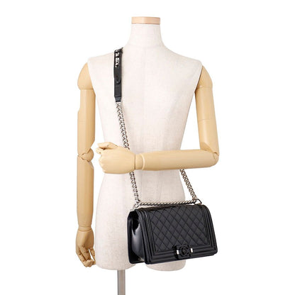 Chanel Chain Shoulder Bag CC Logo Quilted Boy Patent Black — view 5