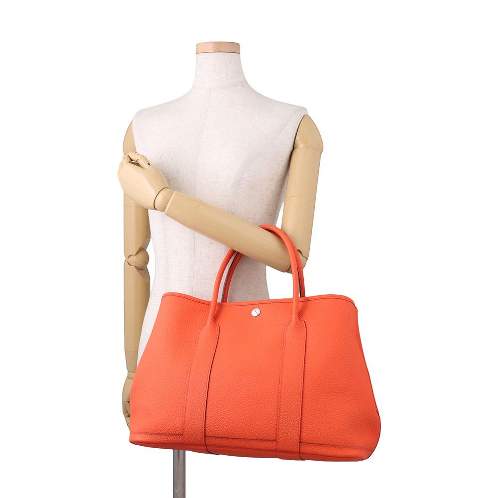Hermes Tote Bag Garden Party PM Buckle Workshop Orange Poppy Silver Country — view 4