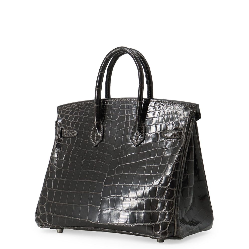 Hermes Birkin 25 Graphite Silver Niloticus Shine Handbag — view 2