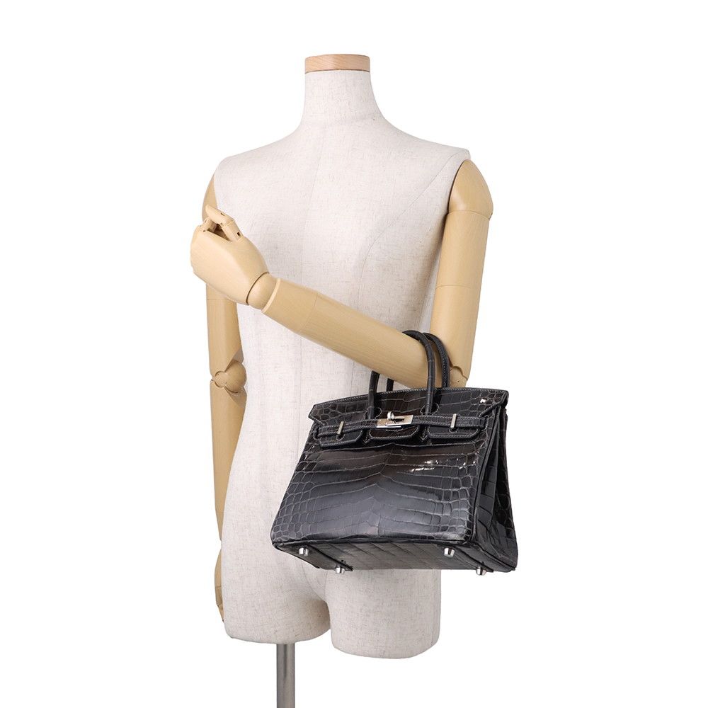 Hermes Birkin 25 Graphite Silver Niloticus Shine Handbag — view 4