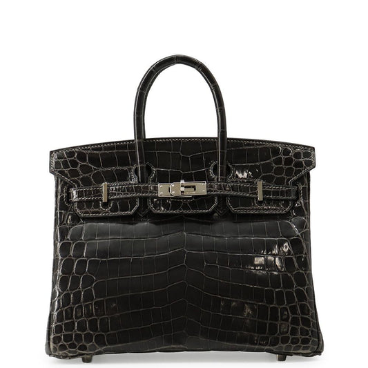 Hermes Birkin 25 Graphite Silver Niloticus Shine Handbag