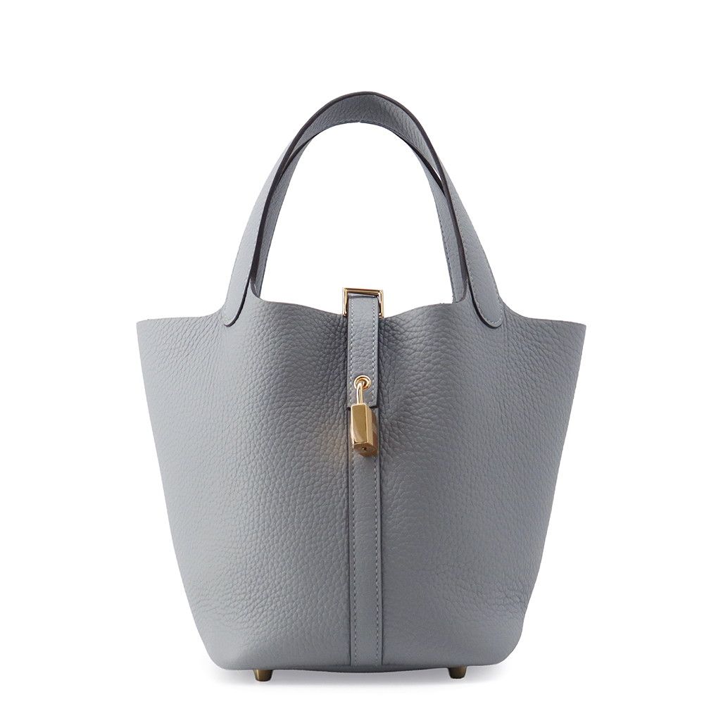 Hermes Handbag Picotin Lock PM Gray Pantin Gold Taurillon Clemence