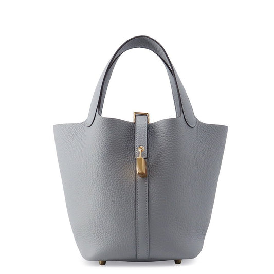 Hermes Handbag Picotin Lock PM Gray Pantin Gold Taurillon Clemence