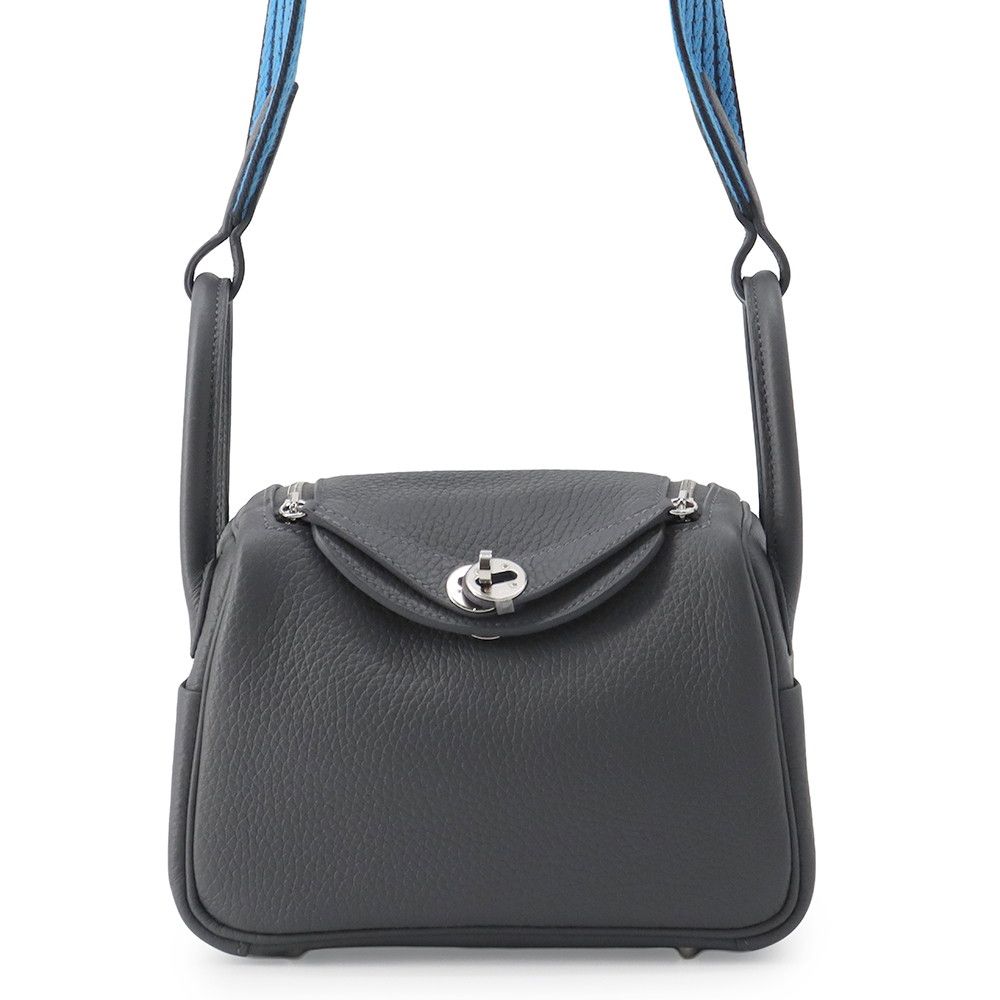 Hermes Handbag Lindy Mini Carbon Cavern Blue Hydra Silver Taurillon Clemence