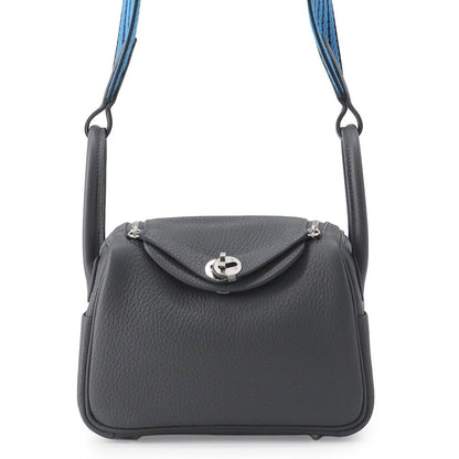 Hermes Handbag Lindy Mini Carbon Cavern Blue Hydra Silver Taurillon Clemence