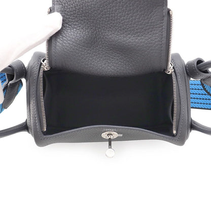 Hermes Handbag Lindy Mini Carbon Cavern Blue Hydra Silver Taurillon Clemence — view 5