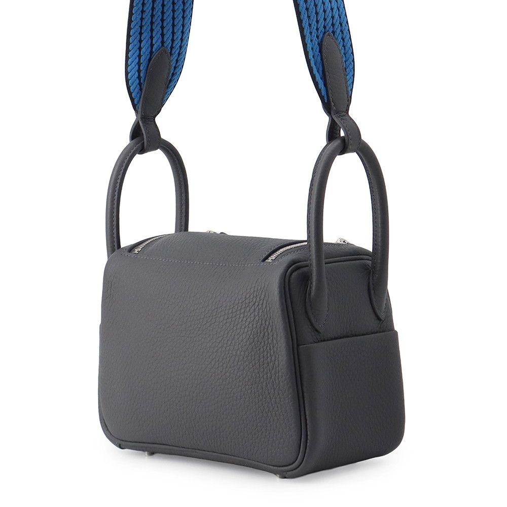 Hermes Handbag Lindy Mini Carbon Cavern Blue Hydra Silver Taurillon Clemence — view 2