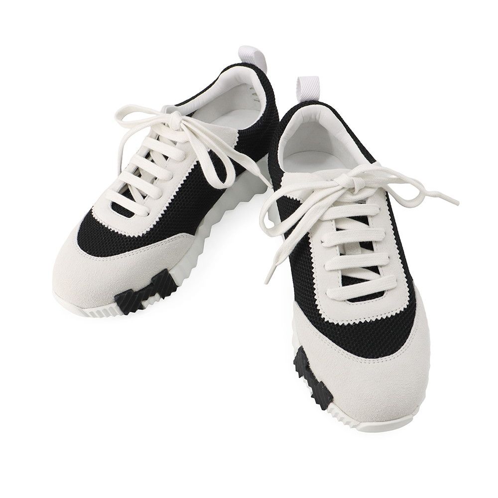 Hermes Sneakers Bounding Mesh Leather Shoes Black White