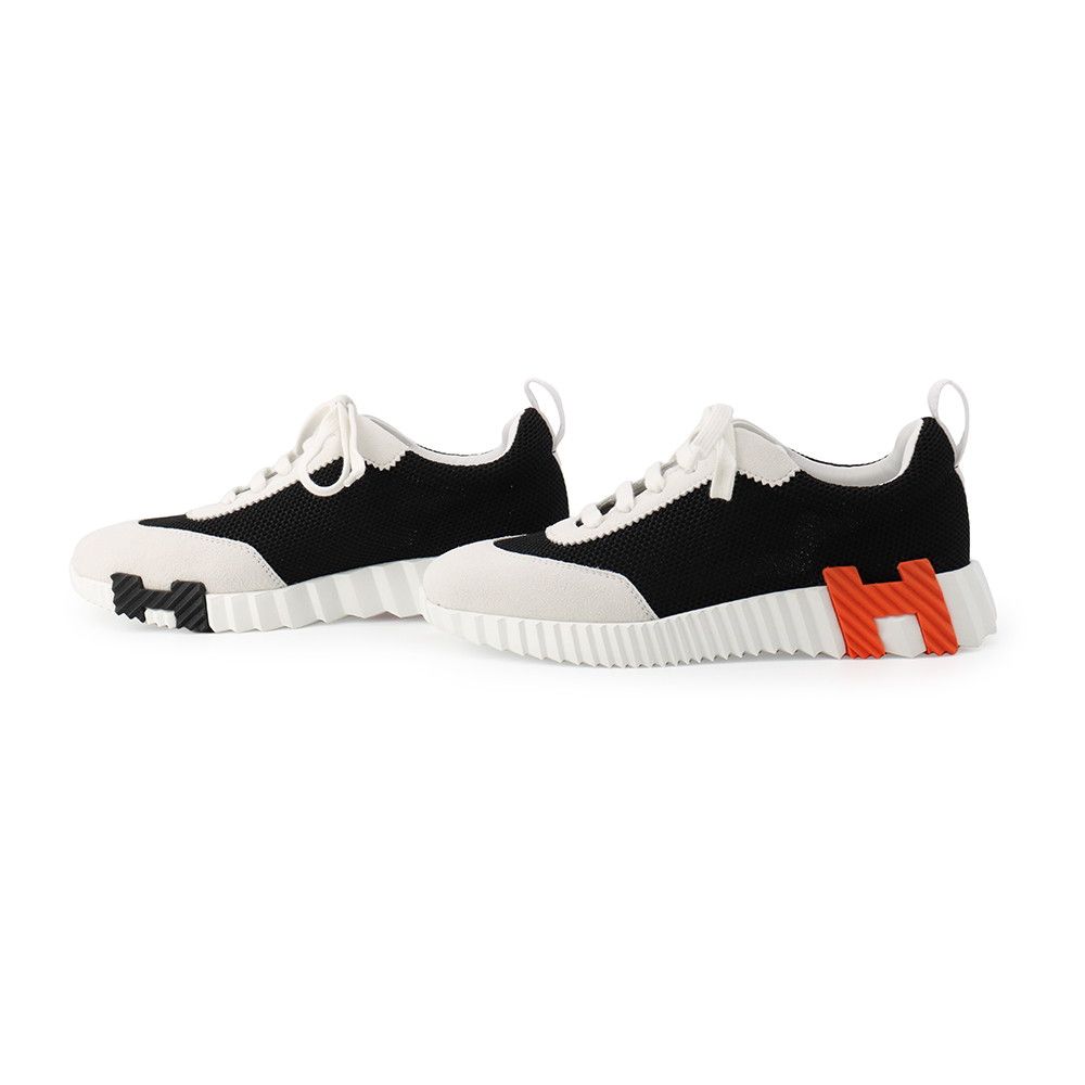 Hermes Sneakers Bounding Mesh Leather Shoes Black White — view 2