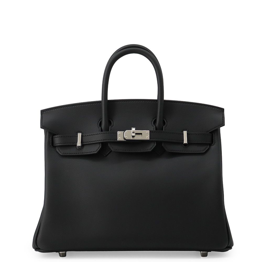 Hermes Birkin 25 Black Silver Swift Handbag