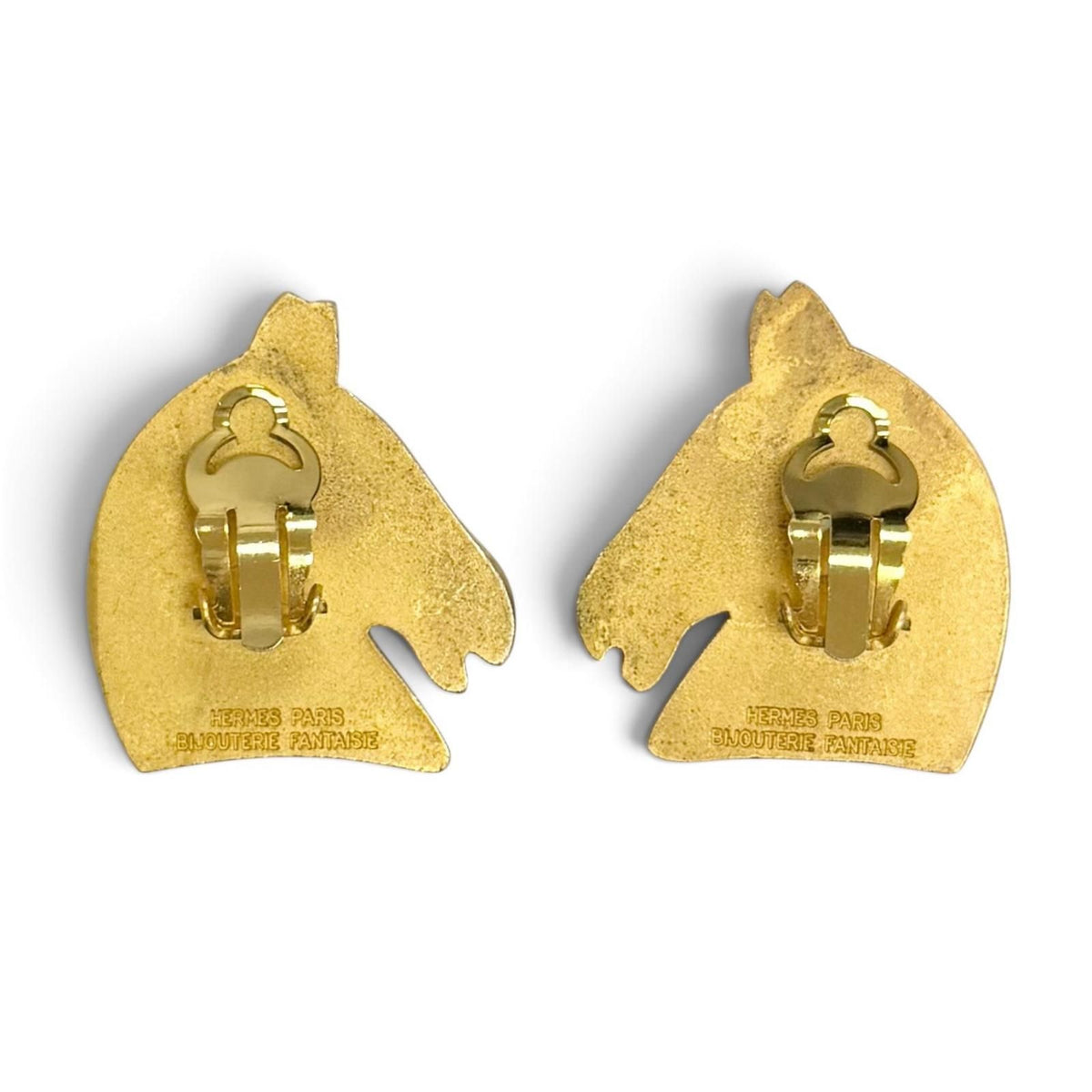 Hermes Vintage Cheval Horse Head Earrings for Both Ears Gold Heavy Feeling — view 3