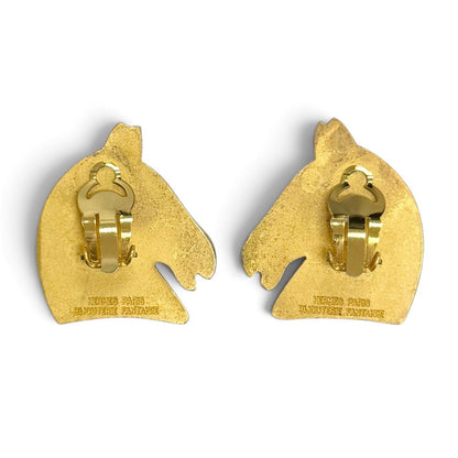Hermes Vintage Cheval Horse Head Earrings for Both Ears Gold Heavy Feeling — view 3