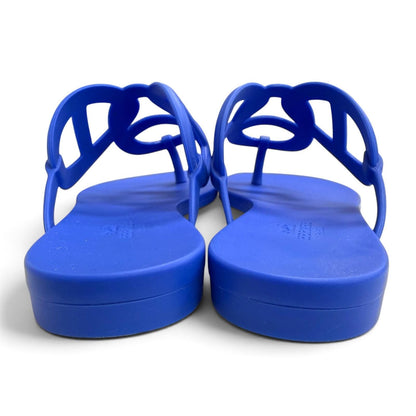 Hermes Egerie Chaine D'ancre Motif Rubber Flat Sandals Thong Blue — view 4