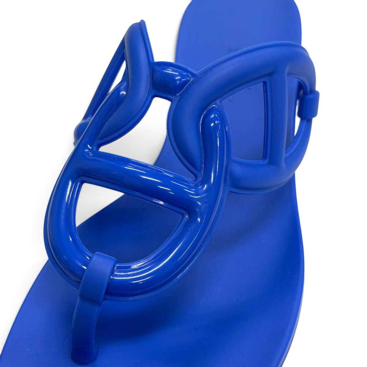 Hermes Egerie Chaine D'ancre Motif Rubber Flat Sandals Thong Blue — view 8