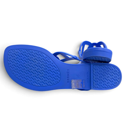 Hermes Egerie Chaine D'ancre Motif Rubber Flat Sandals Thong Blue — view 5