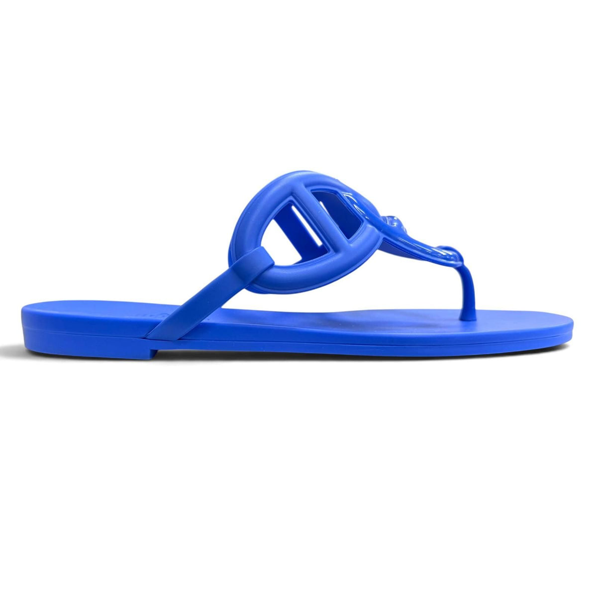 Hermes Egerie Chaine D'ancre Motif Rubber Flat Sandals Thong Blue — view 7