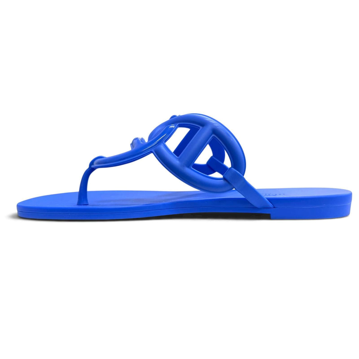 Hermes Egerie Chaine D'ancre Motif Rubber Flat Sandals Thong Blue — view 6