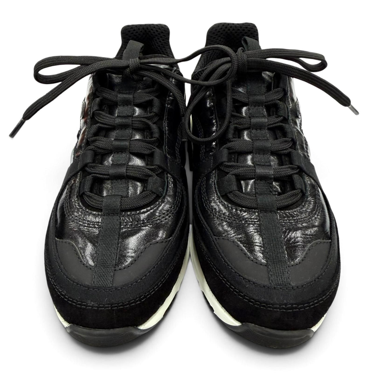 Chanel CC Logo Lace-up Leather Low-Top Sneakers Black — view 3