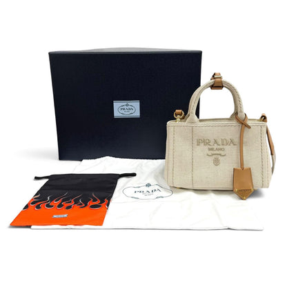 Prada Canapa Licamo Jardiniere Linen Blend Mini Handbag Natural — view 2