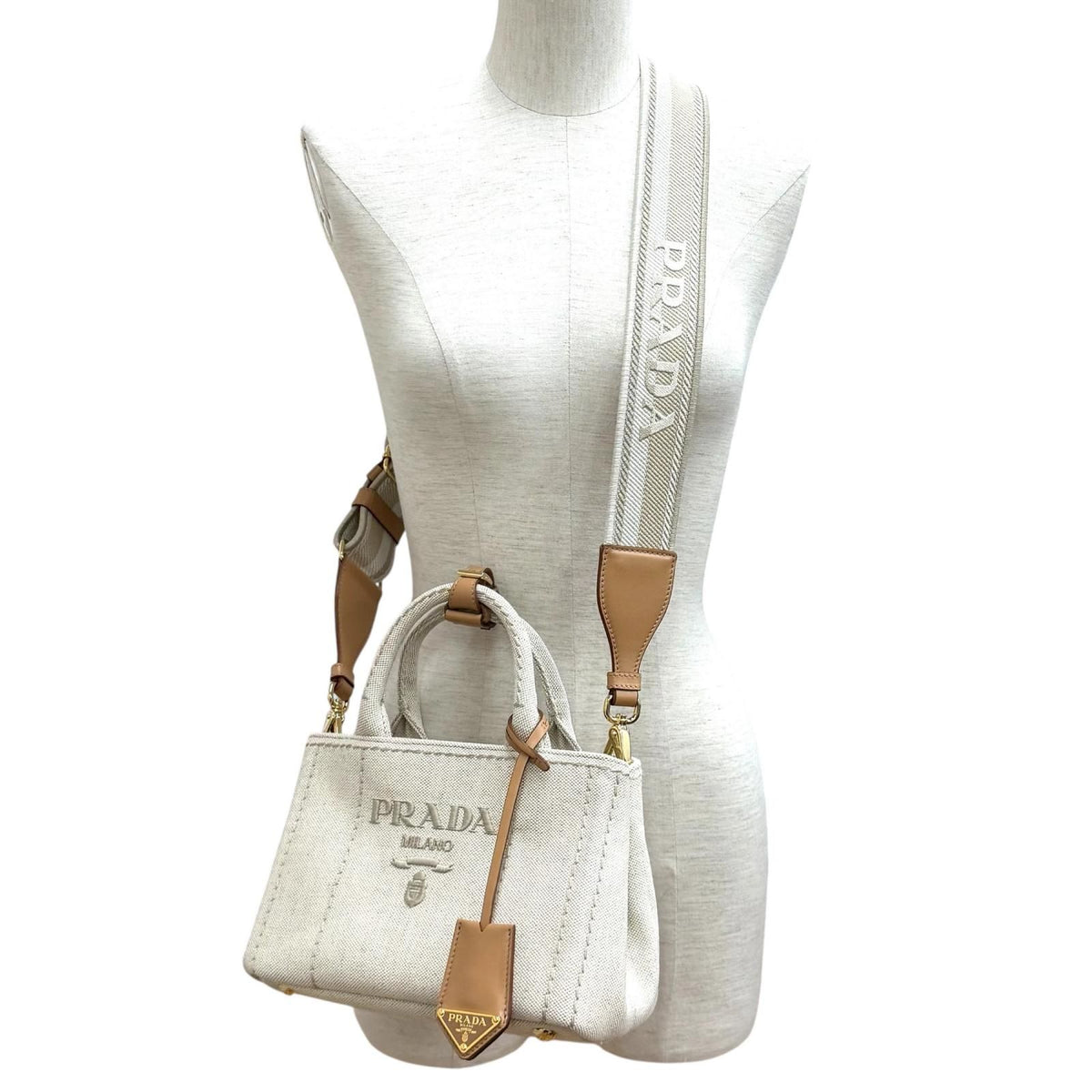Prada Canapa Licamo Jardiniere Linen Blend Mini Handbag Natural — view 3