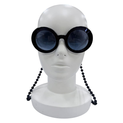 Chanel CC Logo Round Shape Sunglasses with Pearl Chain Dark Navy Demo Lens — view 3