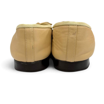 Chanel Ballerina CC Logo Embroidery Leather Flat Pumps Beige Black — view 4
