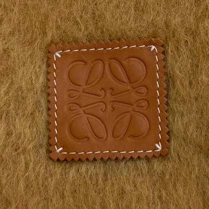 Loewe Mohair Wool Blend Leather Anagram Patch with Fringe Scarf Brown — view 6