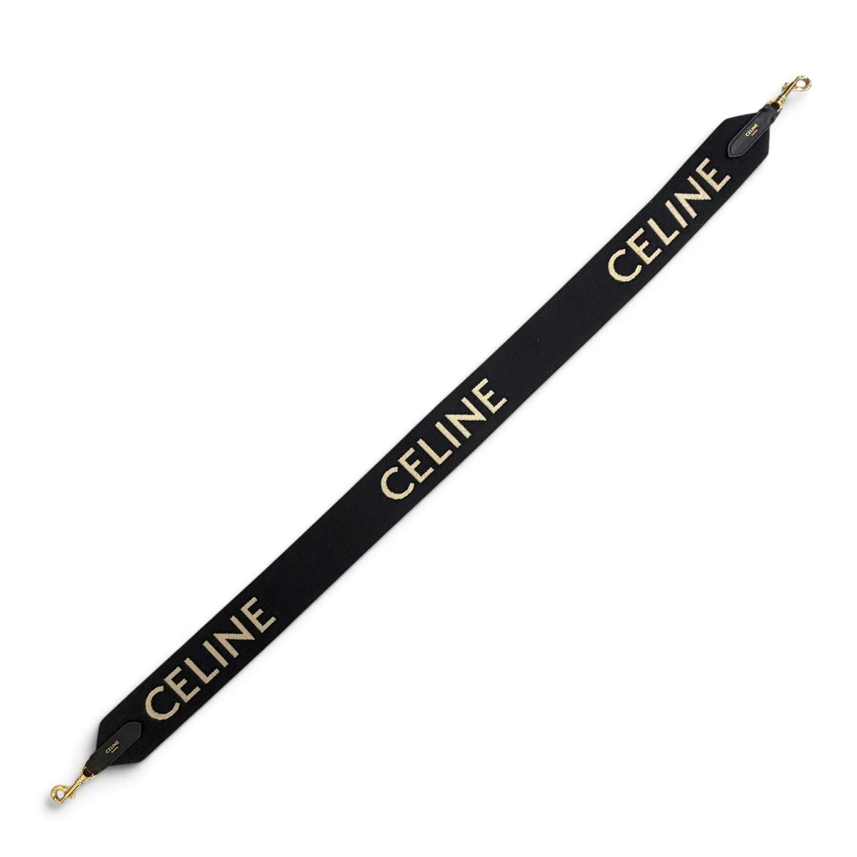Celine Canvas Leather Jacquard Logo Shoulder Strap Black Beige Gold — view 2