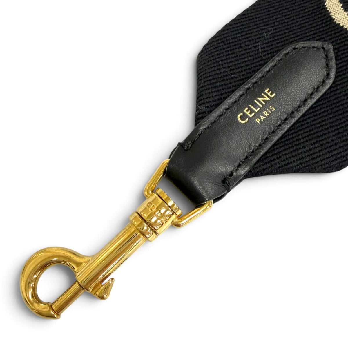 Celine Canvas Leather Jacquard Logo Shoulder Strap Black Beige Gold — view 5