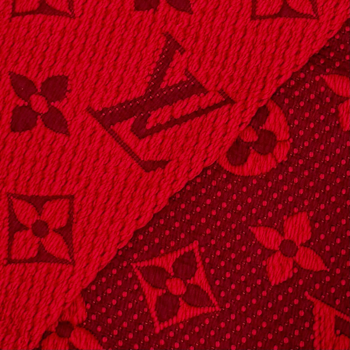 Louis Vuitton Logomania Scarf Wool Silk Ruby Monogram Fringe — view 5
