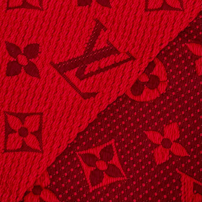 Louis Vuitton Logomania Scarf Wool Silk Ruby Monogram Fringe — view 5