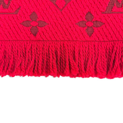 Louis Vuitton Logomania Scarf Wool Silk Ruby Monogram Fringe — view 6