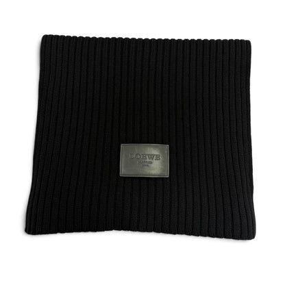 Loewe Wool 100% Leather with Patch Low Gauge Knit Long Scarf Black Sweater