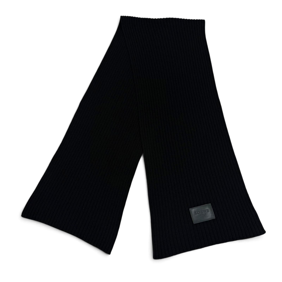 Loewe Wool 100% Leather with Patch Low Gauge Knit Long Scarf Black Sweater — view 3