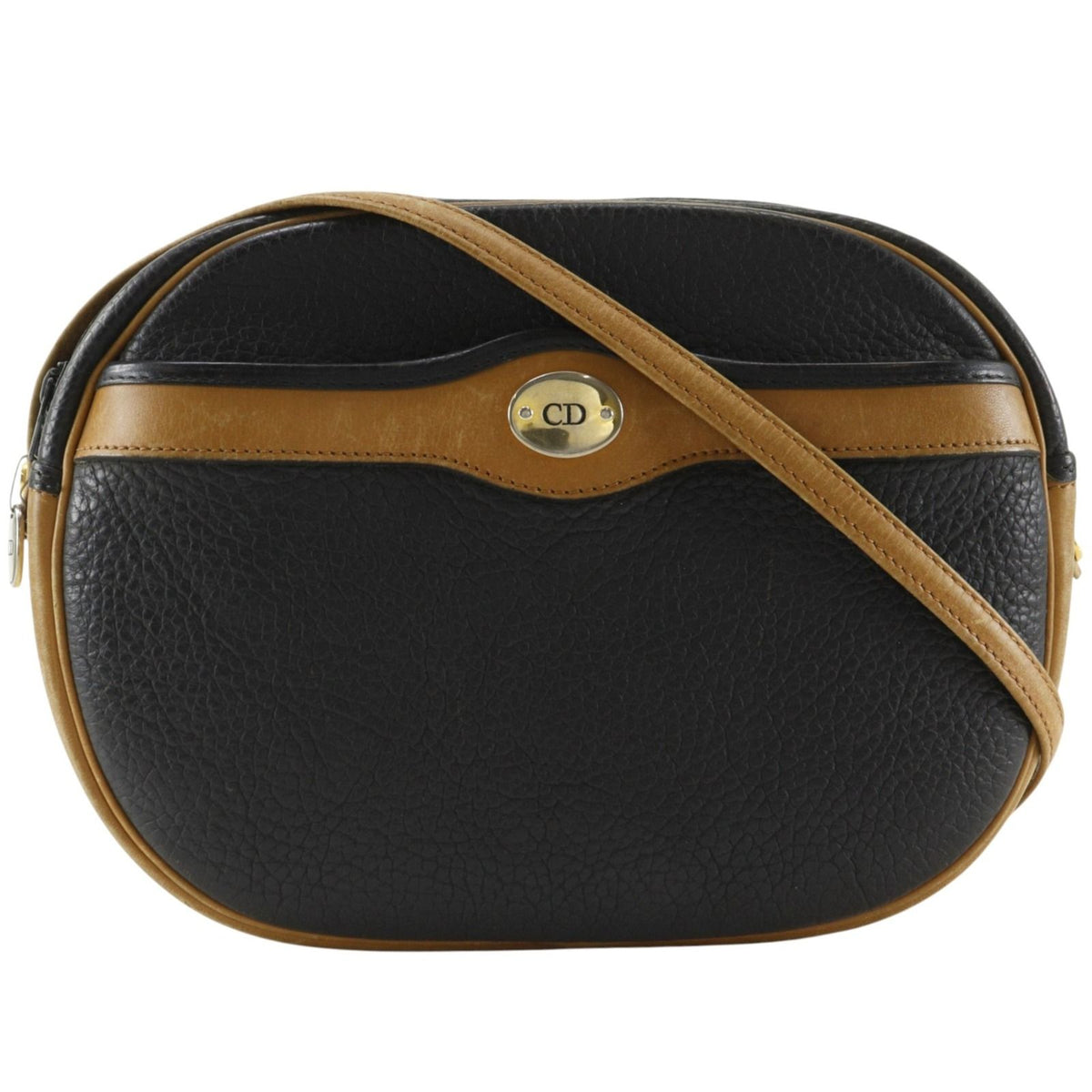 Dior CD Logo Vintage Leather Black Shoulder Bag