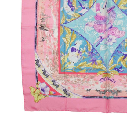 Hermes Tropiques Carre 90 Large Scarf Tropical Animal Silk Twill Shawl Pink — view 5
