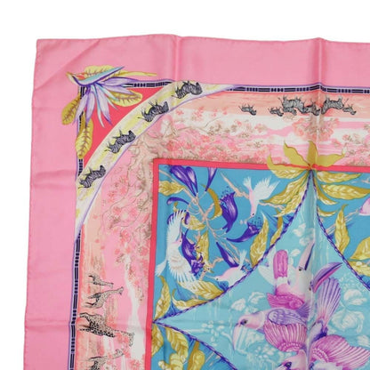Hermes Tropiques Carre 90 Large Scarf Tropical Animal Silk Twill Shawl Pink — view 2