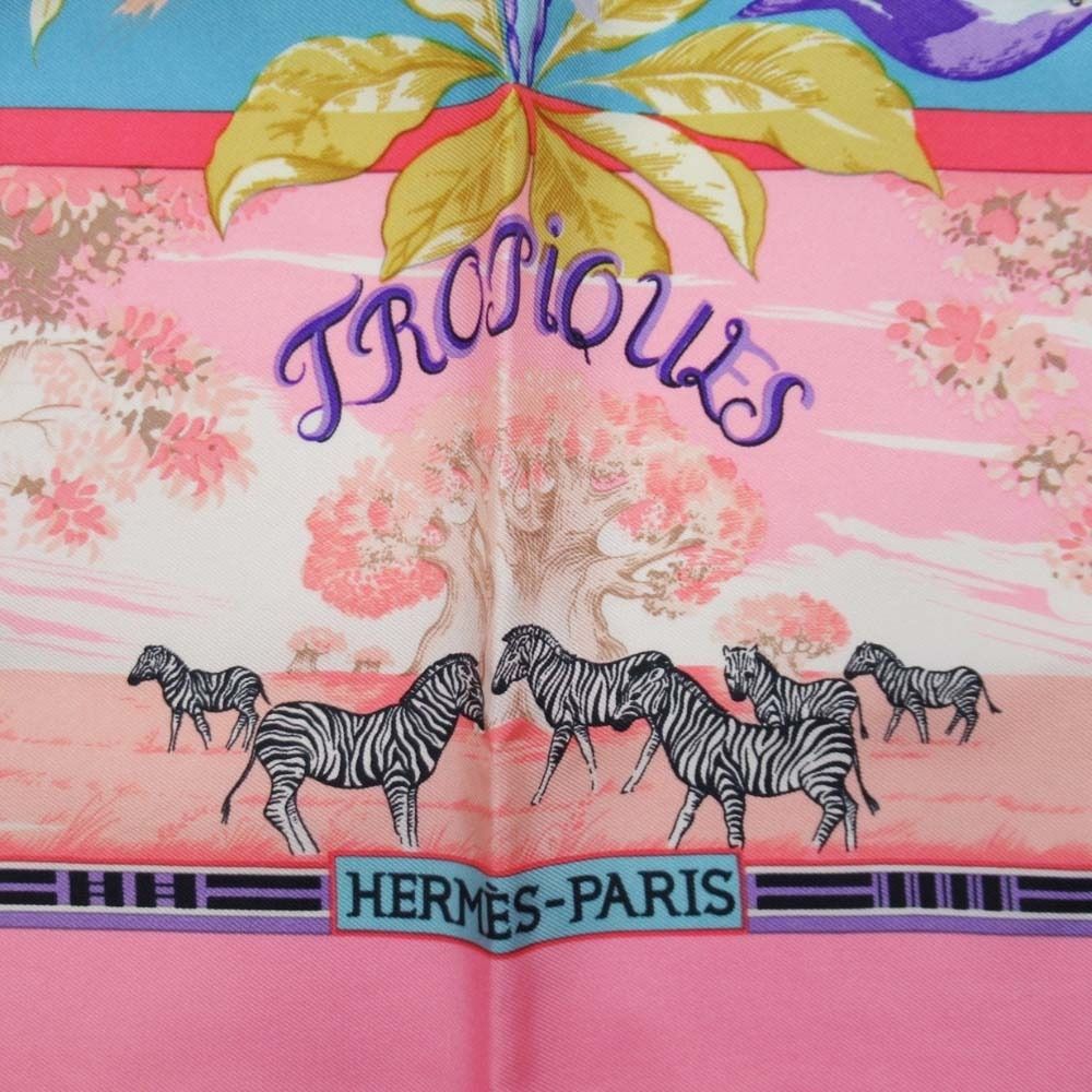 Hermes Tropiques Carre 90 Large Scarf Tropical Animal Silk Twill Shawl Pink — view 7